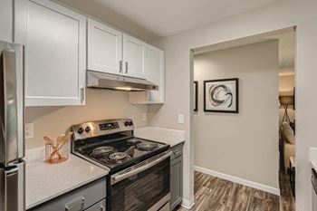 White & gray shaker-panel cabinetry*
